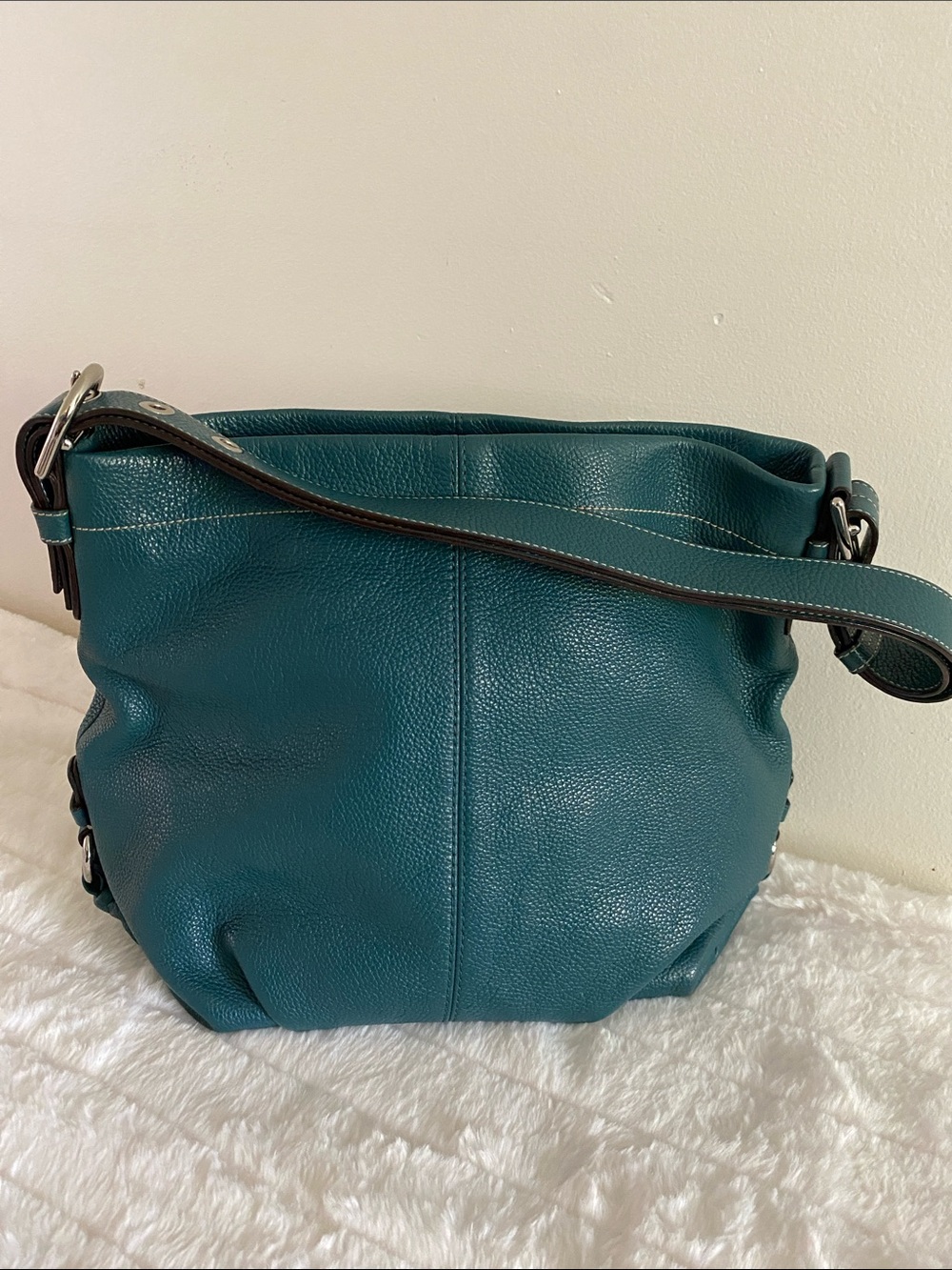 Coach (F15064) Convertible Duffle Hobo Bag in Bright Jade Pebbled Leather Y2K